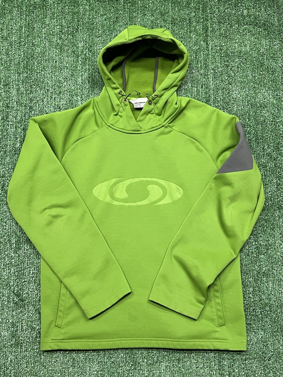 Felpa con cappuccio media verde lime logo Salomon vintage con tasca manica