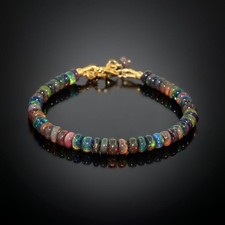 Natural Ethiopian Black Opal Rondelle Beaded Bracelet 3-5mm.
