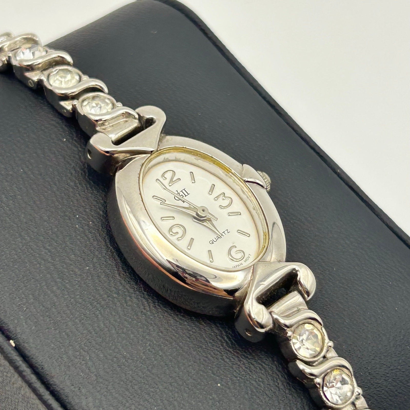 Women’s Silver-tone  Watch Oval Dial with Crystals on the Band Working image 3
