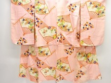 7744693: JAPANESE KIMONO / ANTIQUE SUMMER KIMONO / SILK / FAN  FLOWER