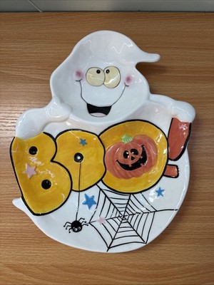 Vintage Chang Song Halloween Ghost Pumpkin Spider BOO! Candy Bowl Dish Kmart 90s