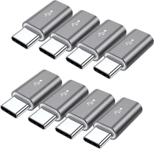 Micro USB to C Adapter,8-Pack Aluminum Type C Adapter Convert Grey
