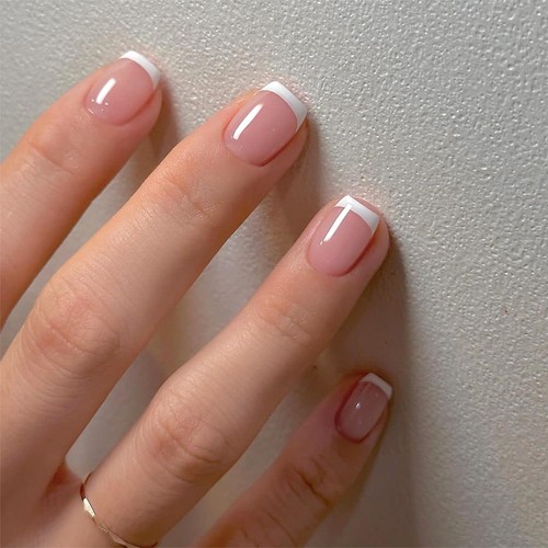 White French Tip Press on Nails Short Square 0.04 Fl Oz (Pack of 24), white - Picture 1 of 6