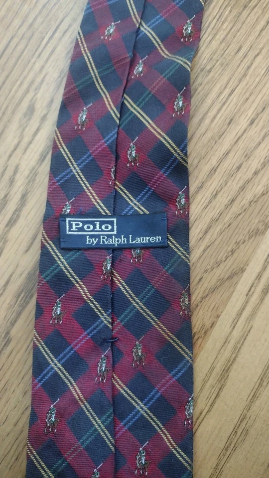 Polo Ralph Lauren Pony Vintage Para Hombre Corbata de Seda Logotipo a Cuadros 60" Foto 3 de 4