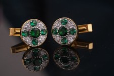 0.50Ct Round Cut Lab Created Green Emerald silver Suit Cufflink 14K Gold plated