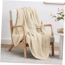 6 Layer 100 Cotton Muslin Blanket, 50"x60" Throw Muslin Throw 50"X60" Beige