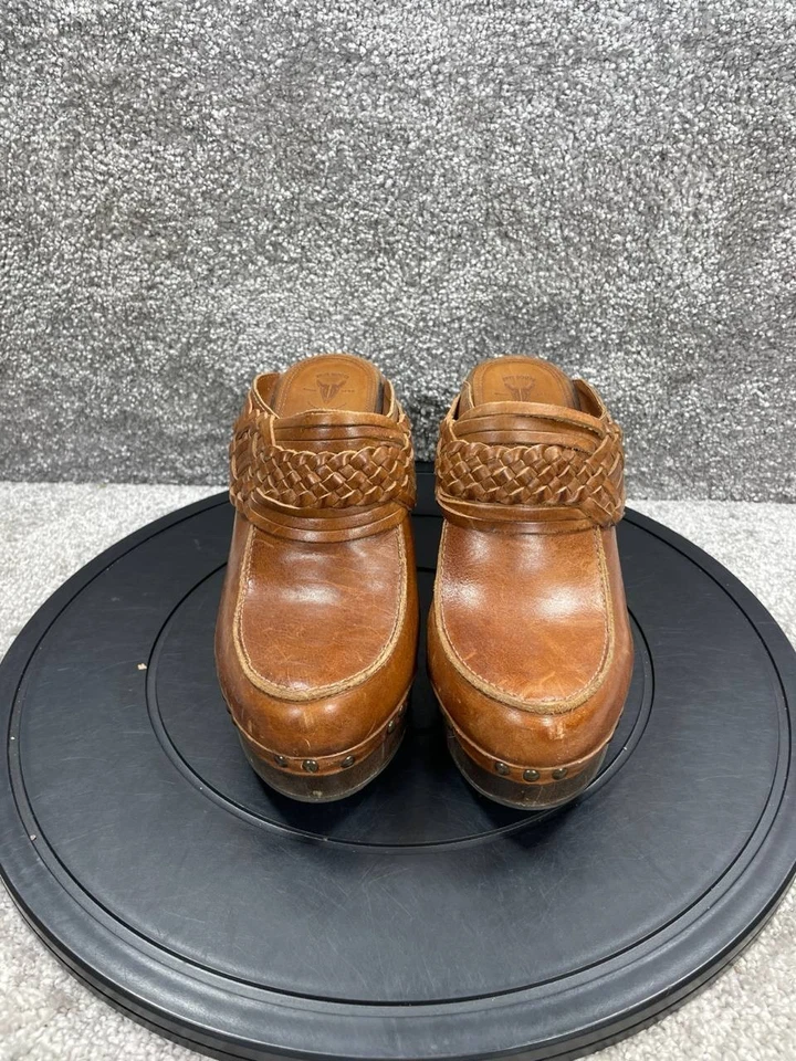 Zapatos Frye para mujer talla 5 Ella zuecos cuero marrón trenzado tacón bloque sin cordones Foto 4 de 4