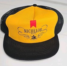 Vintage 80s Michelob Beer Mesh Snapnack Trucker Hat Branded KAP II Black YELLOW