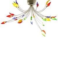 Deckenleuchte Flamme 16 Flammig Halogenlampe Chrom Glas Bunt HäNgeleuchte Lampe