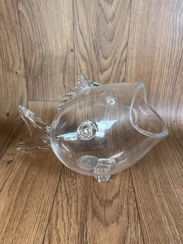 Vtg 16” Blenko Style Art Glass Hand Blown Clear Fish Vase Bowl Terrarium