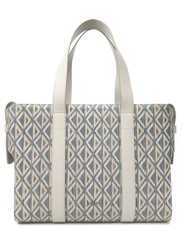 Christian Dior Corolle CD Diamond Canvas Leather Tote Bag Gray
