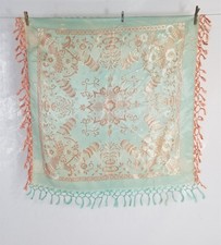 Vintage Gorgeous WWII Taj Mahal Silk Brocade Fringed Piano Shawl 85X83cm