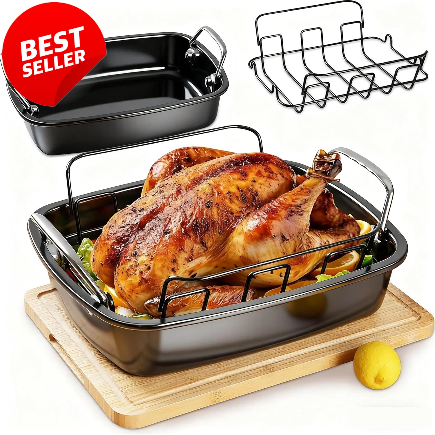 17x13 Inch Large Nonstick Roasting Pan with Rack Baster Brush & Twine - US
Opens in a new window or