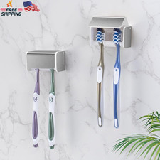 2 PCS Wall Mounted Toothbrush Holder Electric Self Adhesive Brushed Silver