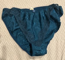 Vintage Victoria's Secret Satin Lace Hi-Cut Bikini Panty Sz Medium 6 Teal