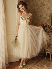 VTG Lorrie Deb San Francisco Butter Yellow Formal Dress 9 Beaded Tulle Glam Chic