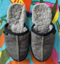 UGG Men's Ciabatte Scuff Gray Herringbone Wool Suede Slip On Shearling Slippers