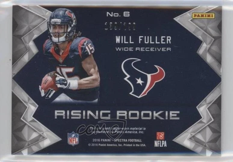 2016 Panini Spectra Rising Rookie Materials /199 Will Fuller V #6 RC - Image 2 of 2