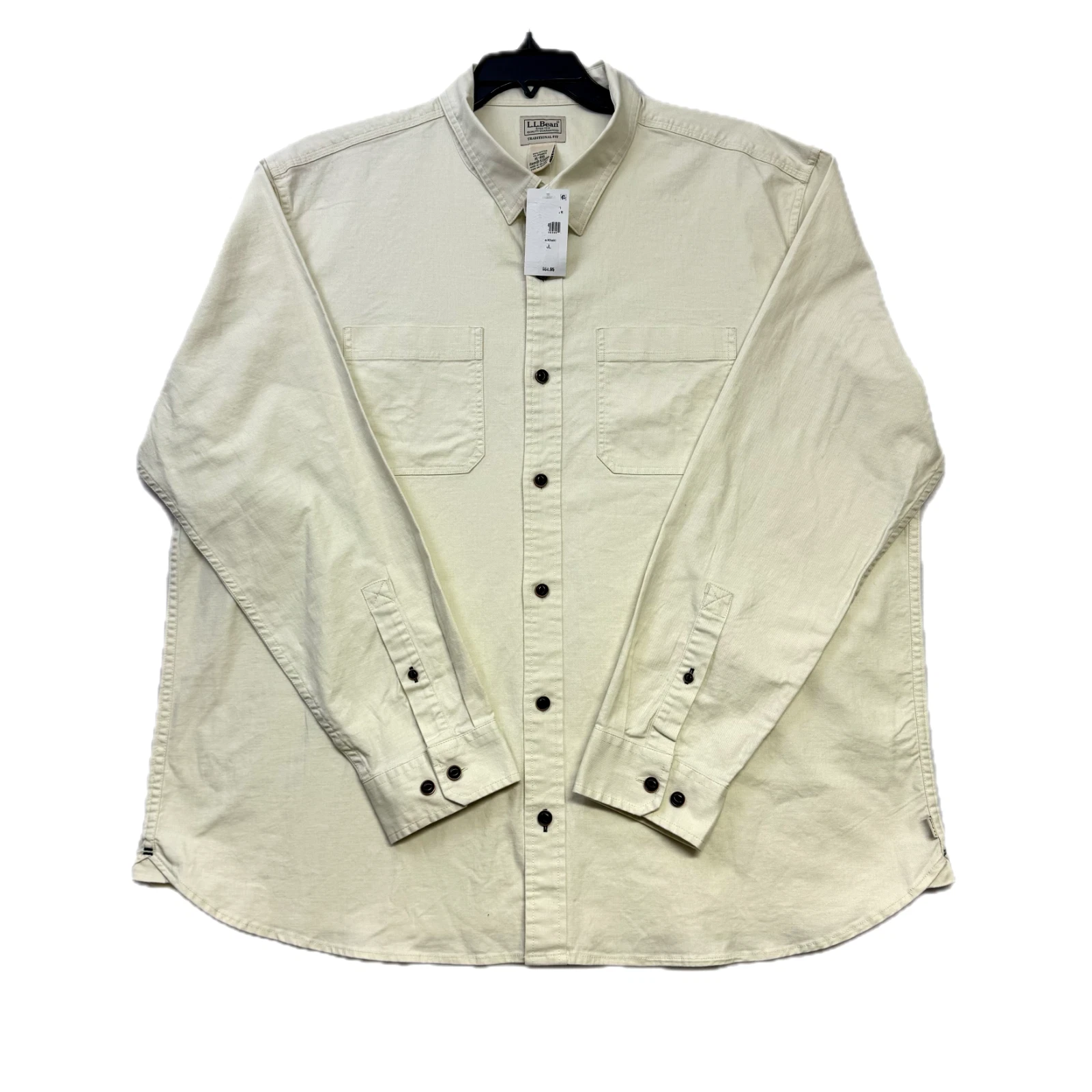 L.L. Bean Men’s Cotton Stretch Shirt Khaki XL Button Front Outdoor Hiking NWT