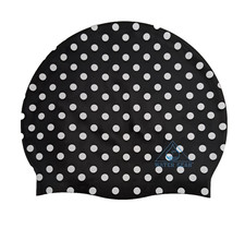 Graphic Silicone Swim Cap Black and White Polkadot Spotted Swimming Head Cover