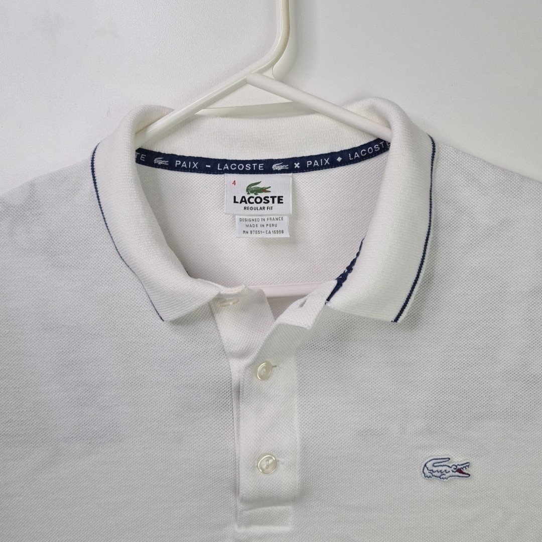 Lacoste Men's Paix Athletic Fit Polo Cotton T-Shirt Short Sleeve White Sz 4 thumbnail 2