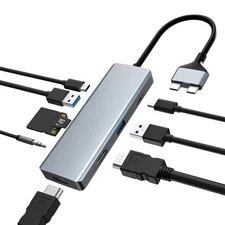 9 in 2 MacBook Air USB C Hub Dock Triple 4K HDMI 100W PD SD TF Card