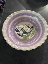 Handthrown Green Iris's Pottery Deep Dish Pie Plate Signed