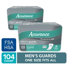 Assurance Men’s Guards, Maximum Absorbency, 104 Count (Pack Of 2)