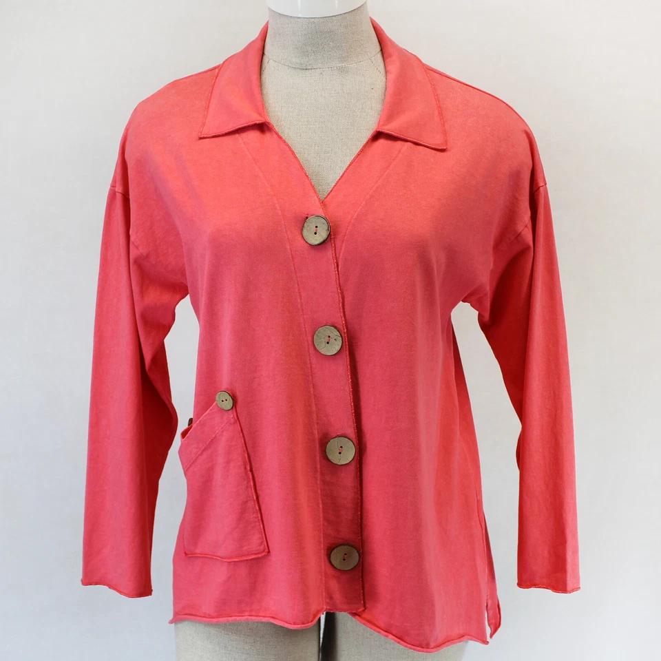 Chaqueta Cárdigan Top Grande Fenini Lagenlook Algodón Cuello Botones Bolsillo Foto 2 de 4