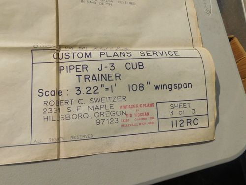 Vintage 1971 PIPER J-3 CUB PLAN RC Model Airplane 108" Wingspan Sheets 1 2 & 3 - Picture 4 of 6