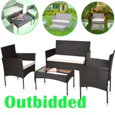 4 Piece Rattan Garden Mix Grey Outdoor Sofa Set Furniture Chairs Table & Cushion