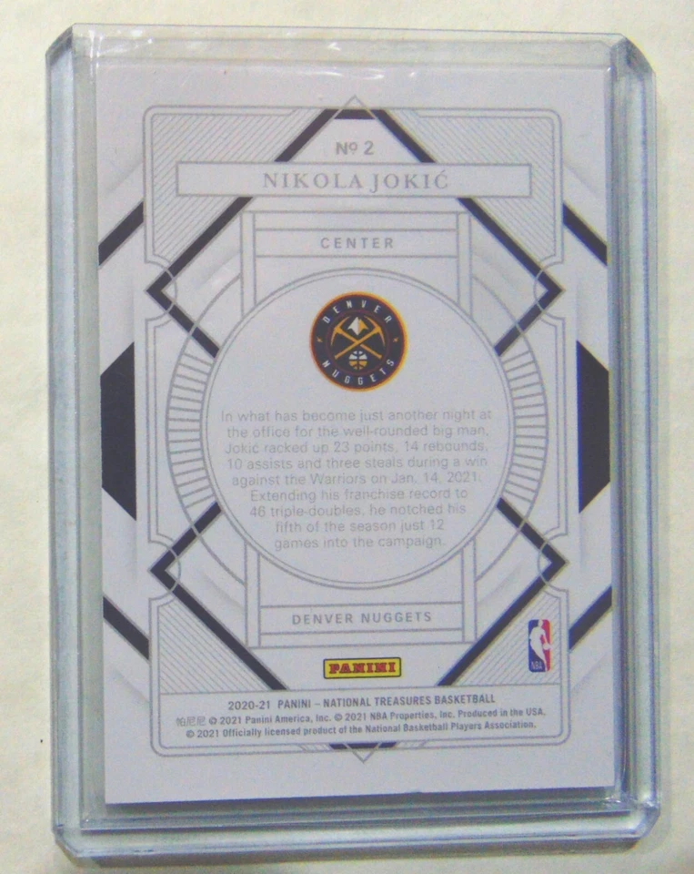 Nkola Jokic National Treasures 2020-21 PANINI 10/10 Jan.14.2021 46 triple double - Image 2 of 2