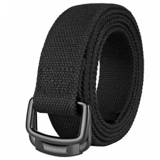 Men Plus Size Canvas Belt Double Ring Black Fabric Cloth All Size 39 To 75inch