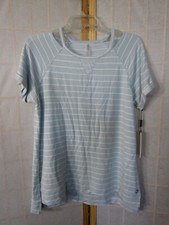 NWT Calvin Klein Performance Baby Blue Stripe Short Sleeve T-Shirt Top Women's L