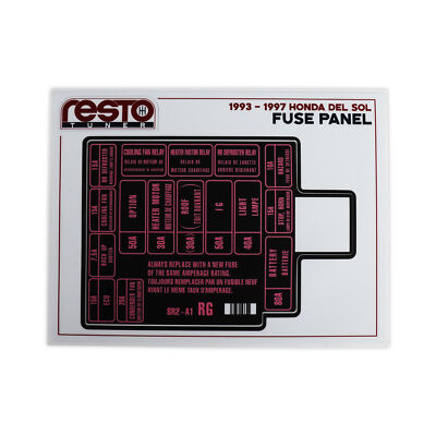 1993-1997 Honda Del Sol Engine Fuse Label Kit ONLY