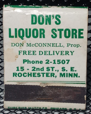 Rochester Minnesota DONS Liquor Store 2nd St Vintage Matchbook Advertisement