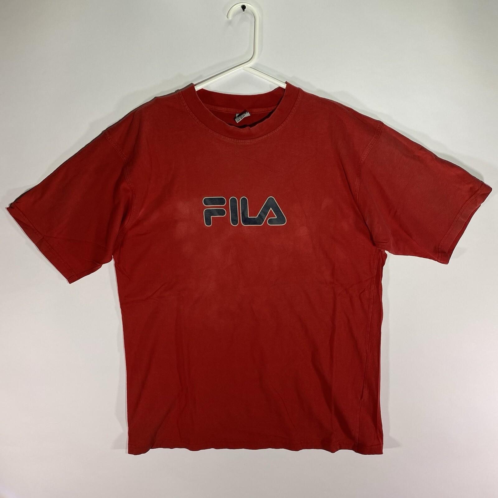 T shirt uomo FILA grafica top USA XXL 2XL rosso cotone abbigliamento da lavoro maglietta