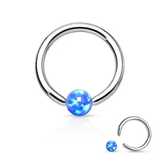 Captive Lip Ear Daith Ring 16 Gauge 5/16" Opal 3mm Blue Ball Steel SET of 2