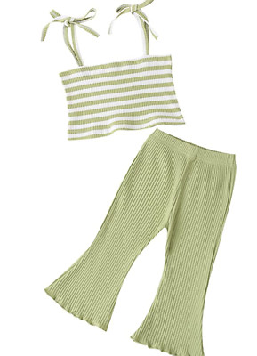 Fashion 2Pcs Infant Girl Sleeveless Striped Crop Top Flared Pant Summer Set, 12M