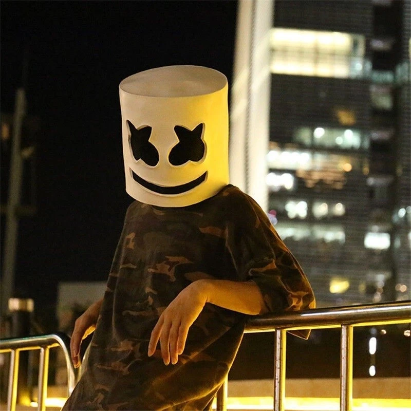 Capacete Marshmello música festa fantasia DJ máscara rosto Halloween cosplay cabeça de látex - Imagem 4 de 4