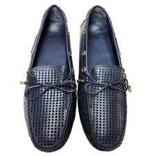 TORY BURCH Perforated Leather Driving Mocs Sz 8 Navy Blue Driver Boat Loafers