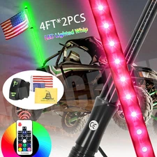 2x 4FT RGB Lighted LED Whip Light w/ Flag Remote For UTV ATV Polaris RZR Antenna