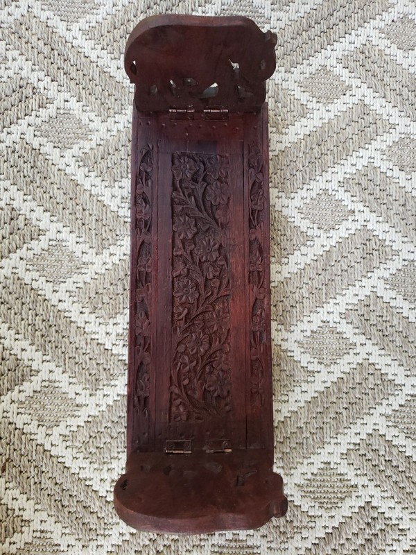 Carved Teak Wood Elepant Folding Book Stand Holder India 