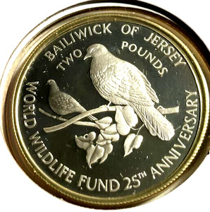 elf Jersey 2 Pounds 1987 Silver Proof World Wildlife Fund 25th Pigeon Bird swj28
