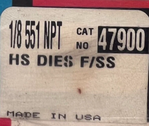 RIDGID 47900 ,  1/8' NPT  RH , HIGHSPEED STAINLESS STEEL DIE SET - Image 4 of 4