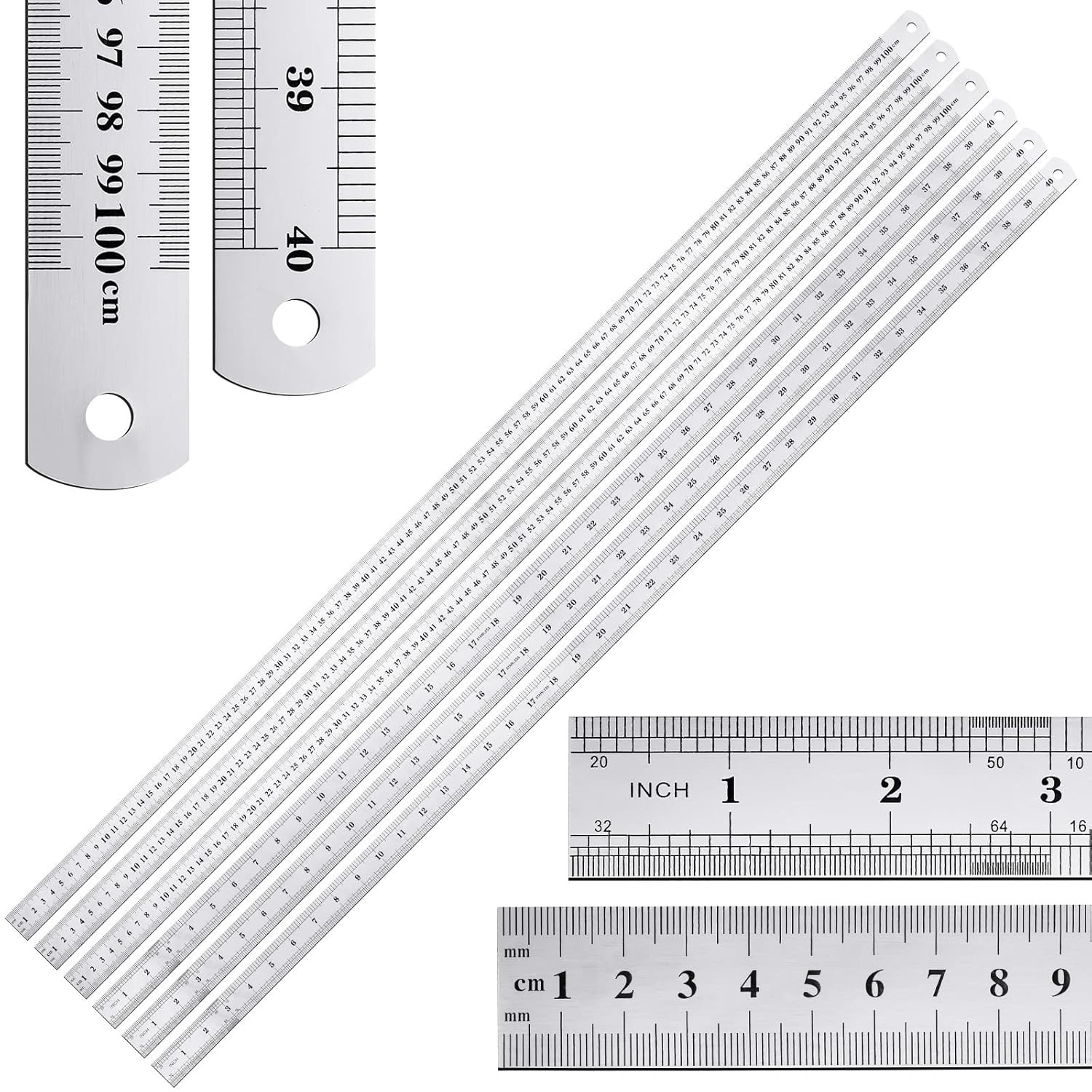 Lothee 6 Pieces Metal Yard Stick Meter Stick Large Stainless Steel Ruler Bulk Ru