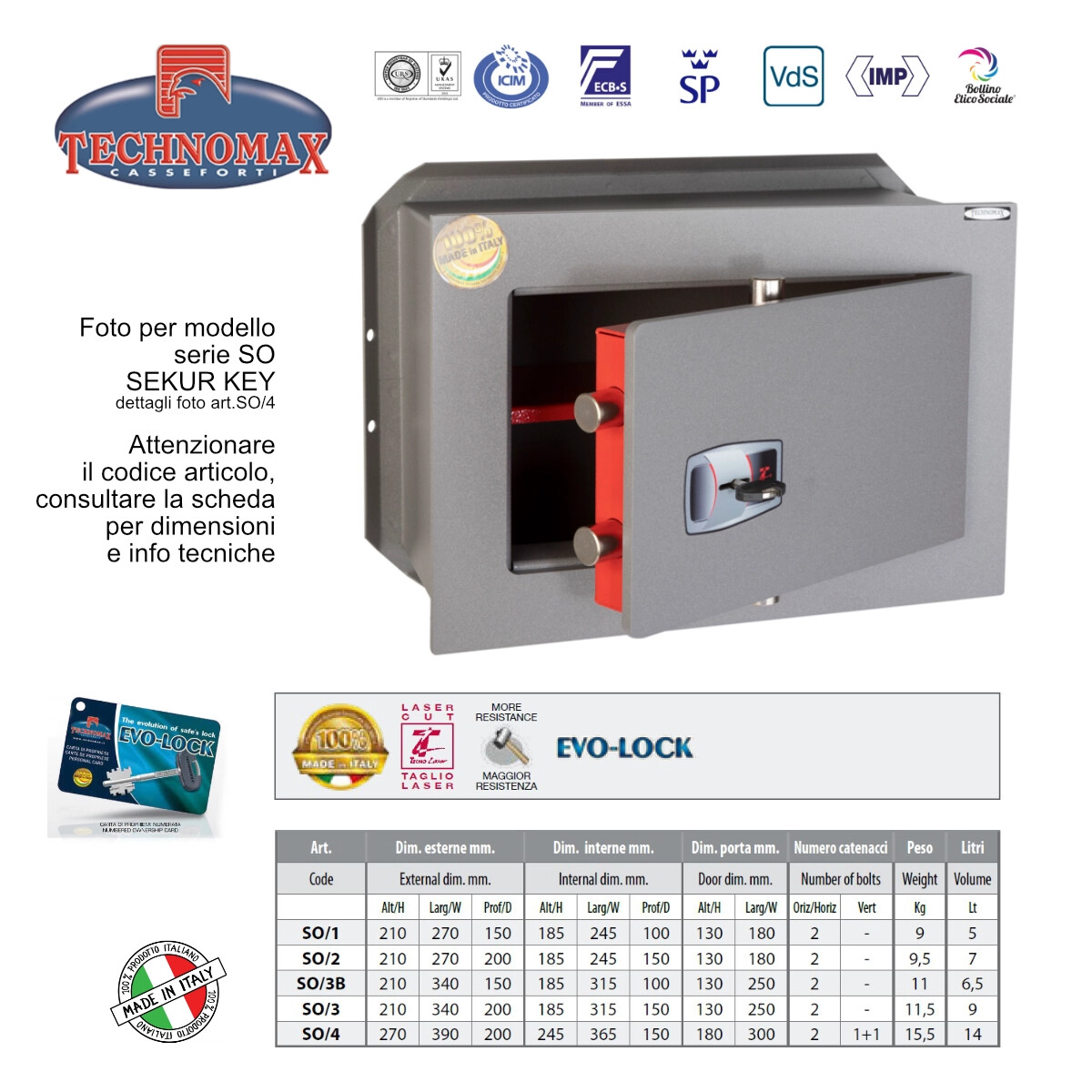 Cassaforte Technomax SO/1 Gold Serie SO - Design e Sicurezza Meccanica