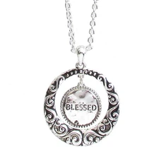 BLESSED Round Textured Dangle Pendant Necklace Sterling Silver