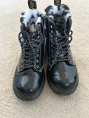 Children Dr Martens Zebra Fur Patent Boots size UK Excellent