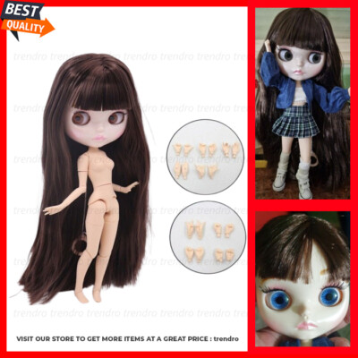 12'' Blythe Doll Factory Joint Body Glossy Face Brown Hair New Custom Lip Toy DIY